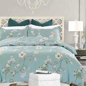 Teal Floral Duvet Cover Queen Size, 3pc Turquoise Aqua Farmhouse Apricot Blossom White Flowers Pattern Printed Microfiber Comforter Cover Set, Soft and Lightweight Quilt Cover for Women 90x90 nches