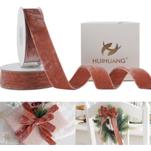 HUIHUANG Velvet Ribbon 1 inch Rose Gold Double Face Thick Velvet Ribbon for Christmas Tree Ornaments, Gift Wrapping, Wreath Decor, Bows, Crafts, Wedding Decor- 10 Yards