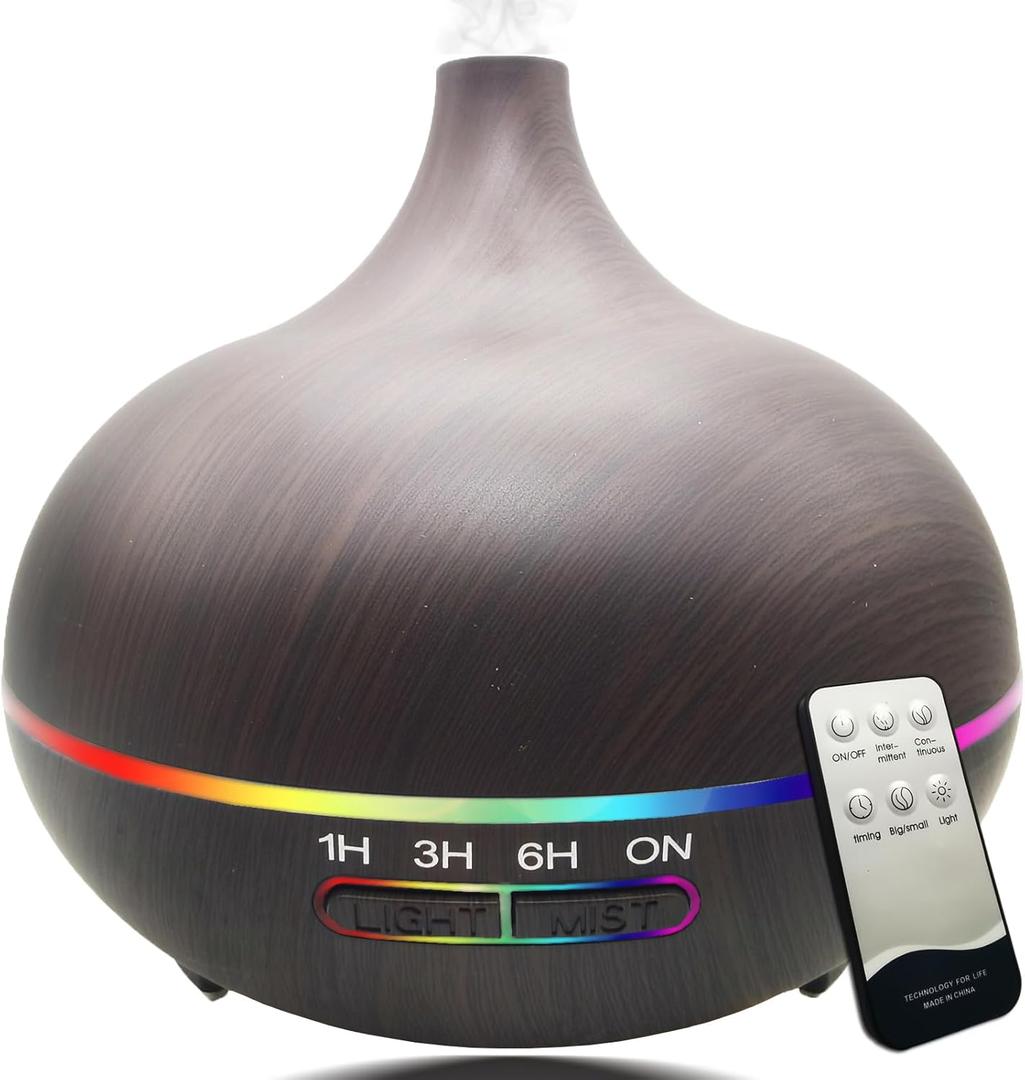 Diffusers for Essential Oils Large Room 550ml Aroma Diffuser for Home, Ultra Quiet Aromatherapy Essential Oil Diffuser, Ultrasonic Cool Mist Humidifier with 7 Light Colors, Timer Setting (Dark Wood Grain)