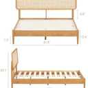 NTC Lupin Wooden Bed Frame with Headboard and Natural Rattan, Solid Oak/Rubber Wood Foundation with Silent Slats, 1000 Lb Capacity, Effortless Assembly (Natural Cane - Rustic Oak, Queen)