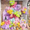 Halloween Balloon Garland Arch Kit,168 Pcs Pink Purple Green Party Decorations with Ghost & Witch Hat for Halloween Birthday Party Decorations
