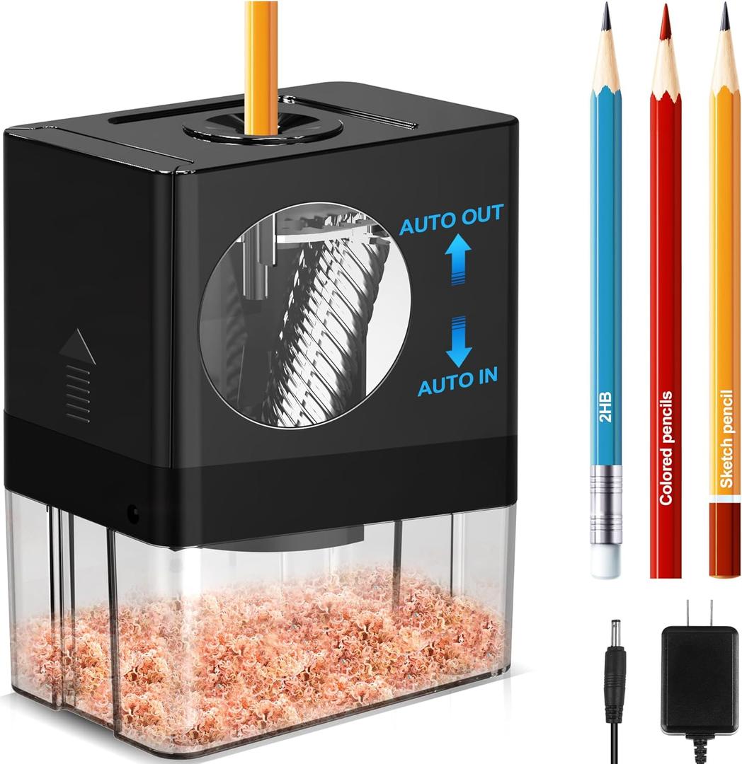 AFMAT Fully Automatic Electric Pencil Sharpener, Small Colored Pencil Sharpener, Hands Free Pencil Sharpeners for 8mm Pencils, Good for Artists, Kids Friendly, Battery Operated PSA8