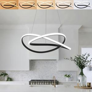 Modern Chandelier Dimmable Pendant Light Fixture,5CCT/2700K/3000K/3500K/4000K/5000K ,Adjustable Modern LED Chandeliers for Dining Room Kitchen Entryway Living Room Bedroom (Black-5CCT, 20 Inches)
