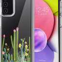 Unov Case Compatible with Galaxy A03s 4G LTE Clear with Cactus Flavors Girly Design Soft TPU Shock Absorption Slim Embossed Pattern Protective Back Cover