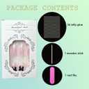 4 x 24 Pcs Pearl Shine Medium Square Fake Nails with Bow Designs, French Tip Glue On Nails, Reusable Black Bows, Full Cover Nude Artificial Nails for Women & Girls