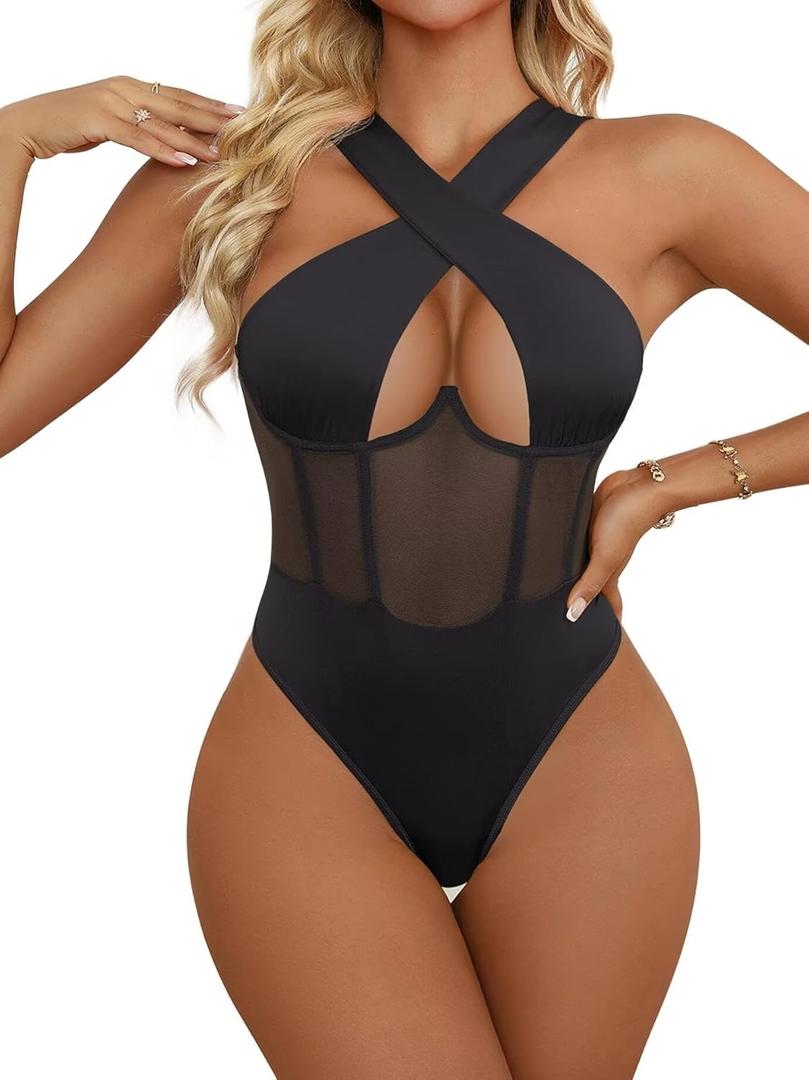 Sexy Bodysuits Tops Women's Bodysuits Sexy Body Suits for Womens Going out Tops S-XXL (Black)