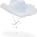 Zodaca White Cowboy Hat for Men and Women with Feathers, Western Felt Fluffy Cowgirl Hat for Costume, Dress Up Birthday, Bachelorette, and Bachelor Party Accessories