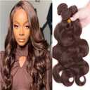 18 20 22 Inch Human Hair Bundles Chocolate Brown 4 Color Body Wave Bundles Human Hair 12A Unprocessed Quick Weave for Black Women Soft Sewn In with Double Weft