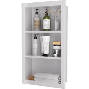 Stainless Steel Shower Niche 14" x 24", 3-Layer Wall Mounted No Tile Needed, Recessed Shower Niche with Hollow Partition, Shower Niches Shelf for Bathroom Organizer, White