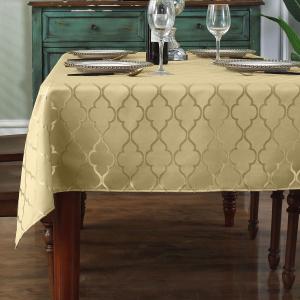 SASTYBALE Jacquard Christmas Tablecloth Flower Pattern Polyester Table Cloth Spill Proof Dust-Proof Table Cover for Kitchen Dining Tabletop Decoration (Rectangle, 52" x 70" (4-6 Seats), Gold)