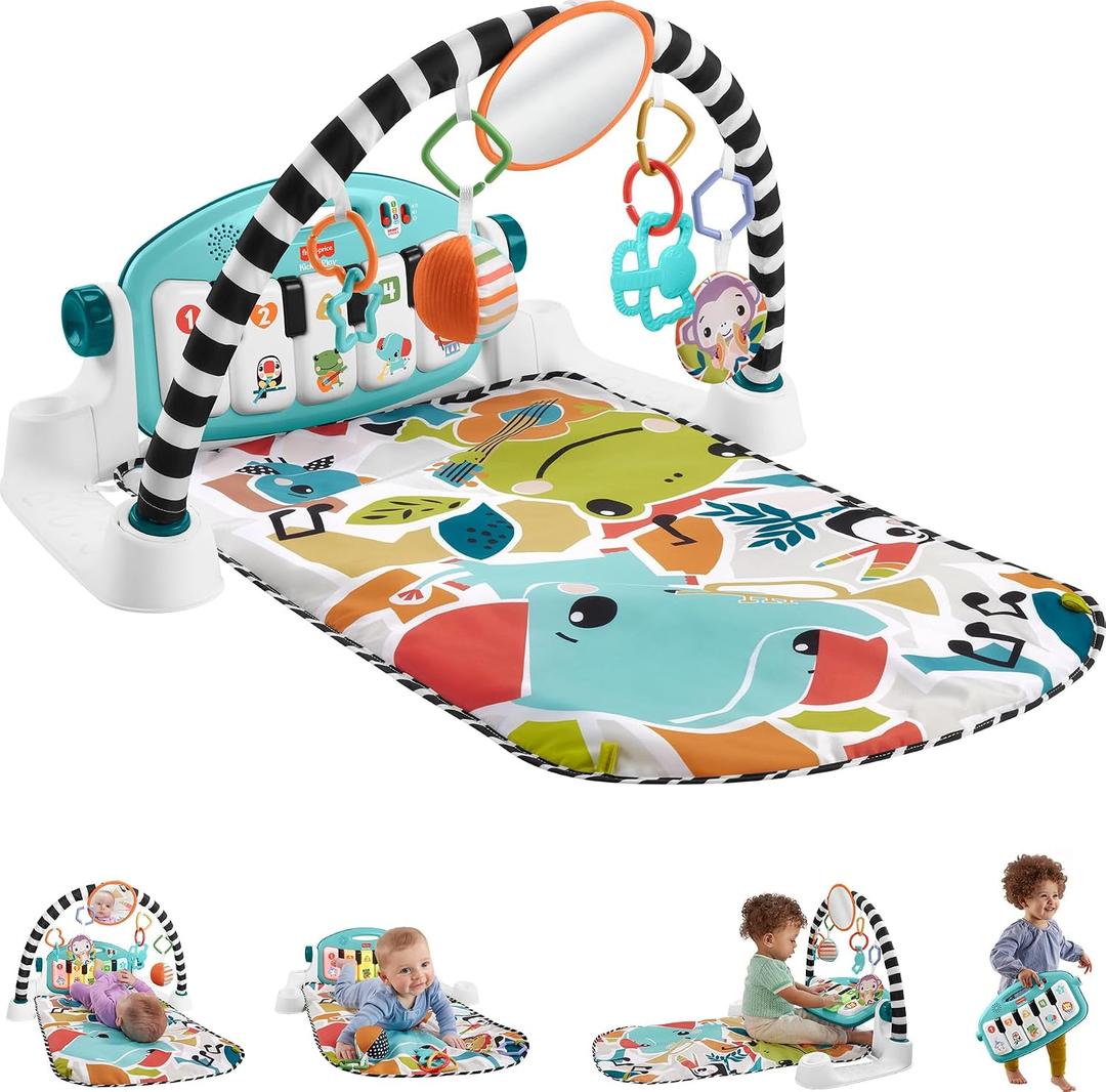 Fisher-Price Baby Playmat Glow and Grow Kick & Play Piano Gym, Blue Musical Learning Toy with Developmental Activities for Newborns 0+ Months