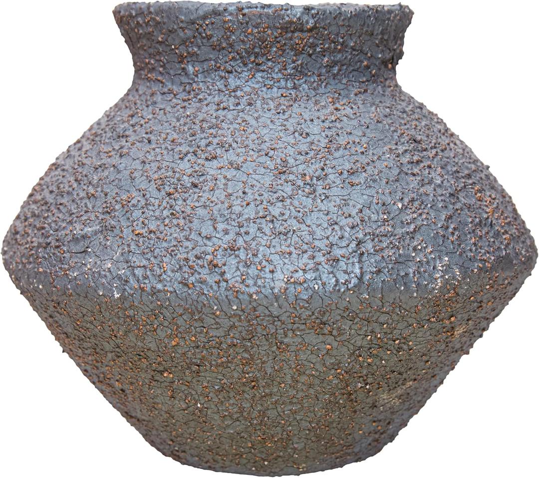 Rustic Black Ceramic Vase - 5IN Small Round Clay Vase Vintage Farmhouse Style Decor, Circle Wabi Sabi Vases for Farmhouse Home Decor, Decor Living Room, Table, Shelf