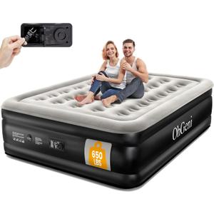 OhGeni Queen Air Mattress with Built in Pump, Inflatable Blow Up Mattress 18 Raised Comfort,Upgraded Surface Portable Mattress, Air Bed for Camping, Home and Guest, Colchone Inflable, 650 lbs Max (Black)