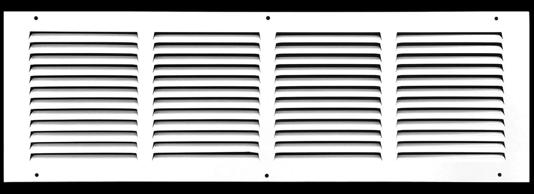 HVAC Premium 22'' x 8'' [Duct Opening] Flat Stamped Steel Return Air Grille - Sidewall and Ceiling - HVAC Vent Duct Cover - White [Outer Dimensions: 23.75''w X 9.75''h]