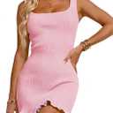 Saodimallsu Womens Ruffle Mini Dress Square Neck Sleeveless Ribbed Knit Date Night Slimming Sweater Tank Dresses M