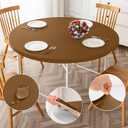 ManMengJi Brown Fitted Table Cover for Round Tables, 2 Pack Reversible Stretch Tablecloth, Waterproof Stain Resistant Table Cover for Outdoor/Indoor Use, Fits Round Tables up to 32" - 36" Diameter
