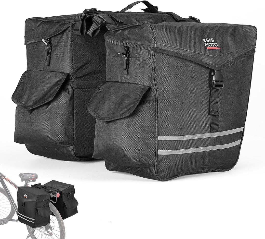KEMIMOTO Bike Panniers Bag 40L Bicycle Panniers for Rear Rack with Waterproof Rain Cover, Ebike Saddle Bags, Bike Rack Bag, Saddlebags for Bikes, Black Large Capacity Reflective Strip