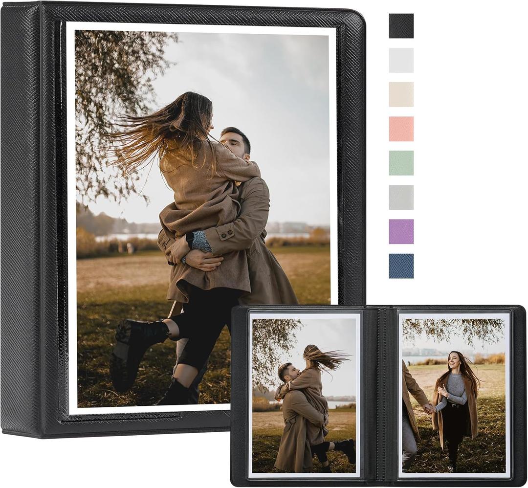 Small Photo Album 4x6 Photo 36 Pockets Plastic Customizable Cover, Mini Portable Photo Book 4x6 Pictures for Wedding Family and Travel (Black) (1 Pack)