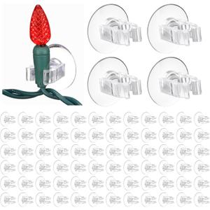 Bucherry 100 Pcs Mini Christmas Light Suction Cup Holders Small Holiday Light Clips for Glass Window Hooks Clear PVC Suction Cup for Hanging Mini String Bulb Seasonal Xmas Home Office Decorations