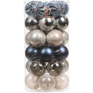 Sea Team 60mm/2.36" Delicate Contrast Color Theme Painting & Glittering Christmas Tree Pendants Decorative Hanging Christmas Baubles Balls Ornaments Set - (Stone Blue & Silver Grey), Pack of 30