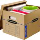Bankers Box Small Classic Moving Box 5 Pack, Reinforced Handles, Tape-Free Assembly, Box with Lid, 15-in x 12-in x 10-in (7714902)
