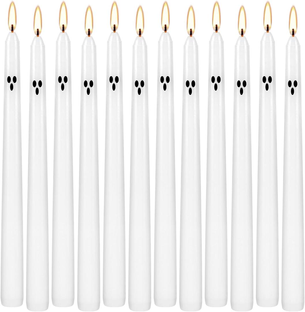 12-pack 10-inch Ghost Halloween Taper Candles-unscented White Spooky Candles Decorations Halloween Ghost Shaped Decor for Party Favor Home Table