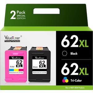 62XL Ink Cartridges Remanufactured for HP Ink 62 for HP 62XL Ink Cartridge Combo Pack Works with HP Envy 7640 7645 5660 5540 5640 7644 OfficeJet 5740 5741 8040 OfficeJet 200 250 258 Series (2-Pack)