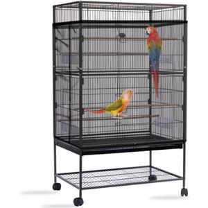 Daoeny Bird Cage Seed Catcher, Large Bird Cage Cover, Adjustable Soft Airy Nylon Mesh Net, Birdcage Cover Skirt Seed Guard for Parrot Parakeet Macaw African Round Square Cages (Black)