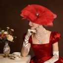 Kgromfy Women's Wide Brim Fascinator Hat Tea Party Headband Large Vintage Church Hat Lady Headwear for Derby Wedding Cocktail
