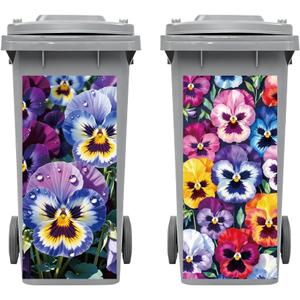 Peacoblue Wheelie Bin Stickers 2 Sheets Pansy Flower Sticky Dustbin Stickers Decals, 15" x 32" Waterproof Large Wraps for Trash Cans Bins Fridges Door Wall Garden Outdoor Indoor Patio Decor