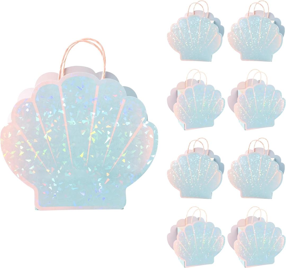 Cheerland Mermaid Party Favor Bag Seashell Gift Bags for Shell Mermaid Birthday Decorations and Under the Sea Aquatic Nautical Theme Party Summer Ocean Beach Picnic Goodie Treat Supplies Pack of 8