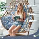 Waterproof Egg Chair Cushion Replacement 47x31.5x4.7 inch Thicken Hanging Egg Swing Chair Cushion Indoor Outdoor Wicker Rattan Hammock Basket Cushion with Headrest Pillow, Blue Peony