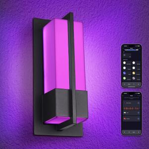Smart Outdoor Wall Lights 3000K-5000K, Modern RGBCW Porch Lights Outdoor, Acrylic Glass Exterior Lighting for House, Patio, Garage, Yard (Black1)