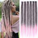 Ombre Pink Clip in Dreadlocks Hair Extensions 24 Inch 6 Clips(24strands) Handmade Synthetic Clip In Dreads Extensions for Women(T1B/pink#)