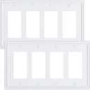 2-Pack Quad Decorator Outlet Cover Plate, Zinc Alloy Decorative Pure White Switch Plates and Outlet Covers, 4 Gang Wall Plates for Electrical Outlets, Receptacle, GFCI Outlet, Dimmer Switch