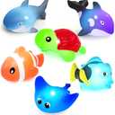 Light Up Bath Toys,No Hole Mold Free Baby Bath Toys,Ocean Animal Water-Activated Lights Flashes and Change Color,Sensory Lights Toys for Babies and Toddlers,Bathtub,Shower,Water Table, Pool