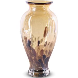 Hand Blown Glass Vase 11.8" Tall Beautiful Amber Gold Sea Wide Mouth Bud Vase for Table Centerpiece, Painted Colorful Murano Glass Flower Vases for - Home Entrance Wedding Center (Electrum)