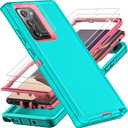 YKHJKLEC for Samsung Galaxy Note 20 Ultra Case, with 2Pcs [Self Healing Flexible TPU Screen Protector & Camera Lens Protector] 3 in 1 Heavy Duty Case for Galaxy Note 20 Ultra 5G (Aqua Blue/Pink)