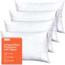 Ultra Soft Pillow Protectors with Zipper Standard Size - Set of 4 Breathable Pillow Covers - 100% Protection Against Stains, Dust & Dirt - Machine Washable (Dark White)
