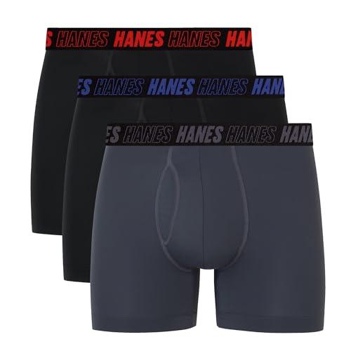 Hanes Men's Moves Performance Boxer Brief, Total Support Pouch, Regular/Trunk/Long Leg, 3-Pack, 4" Grey/Black L
