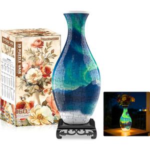 3D Puzzles Vase for Adults, Crafts for Adults, 160 Pieces Plastic DIY Unique Flower Vase with LED Light, House Warming Gift Birthday Gifts for Flower Arrangements and Home Decor (Night Light)