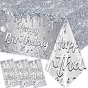 Dydamud Happy Birthday Tablecloth,3pcs Sliver Table Cloths for Parties Glitter Sliver Birthday Decoration for Women Men’s 18th 21st 30th 40th 60th 70th Birthday Party Supplies