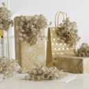 HUIHUANG Burlap Gift Bows Curly Bows for Gift Wrapping Self Adhesive Burst Gift Bow for Baby Shower, Wedding, Birthday Party Favors, Christmas Presents - 5 inch x 6 Counts