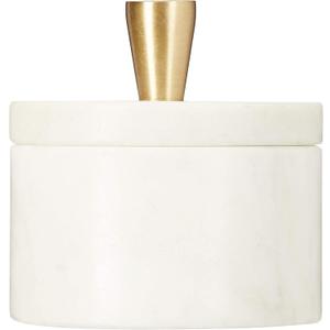 Queenza White Marble Salt Cellar with Lid and Brass Knob, 3 Inch Salt Box, 3x3 Inch