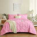 BOLINLIVING Twin Comforter Set, 5 Pieces Pintuck Bed in a Bag Twin Size, Soft Pinch Pleat Bedding Sets with Comforter and Sheets Pillowcase & Sham, Pink Comforter Set for All Season