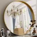 24 Inch Round Bathroom Mirror - Wall Mounted Circle Mirror with Metal Frame, Modern Mirror Suitable for Bathroom, Vanity, Entryway, Living Room, Wall Decor,Gold