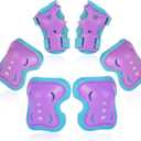 Youth/Kids Knee Pads Elbow Pads Wrist Guards Set for 3-15 Years Kids Protective Gear Set for Roller Skates Cycling Skateboard BMX Bike Inline Skating Scooter Riding and Other Outdoor Sports (Blue+Purple)