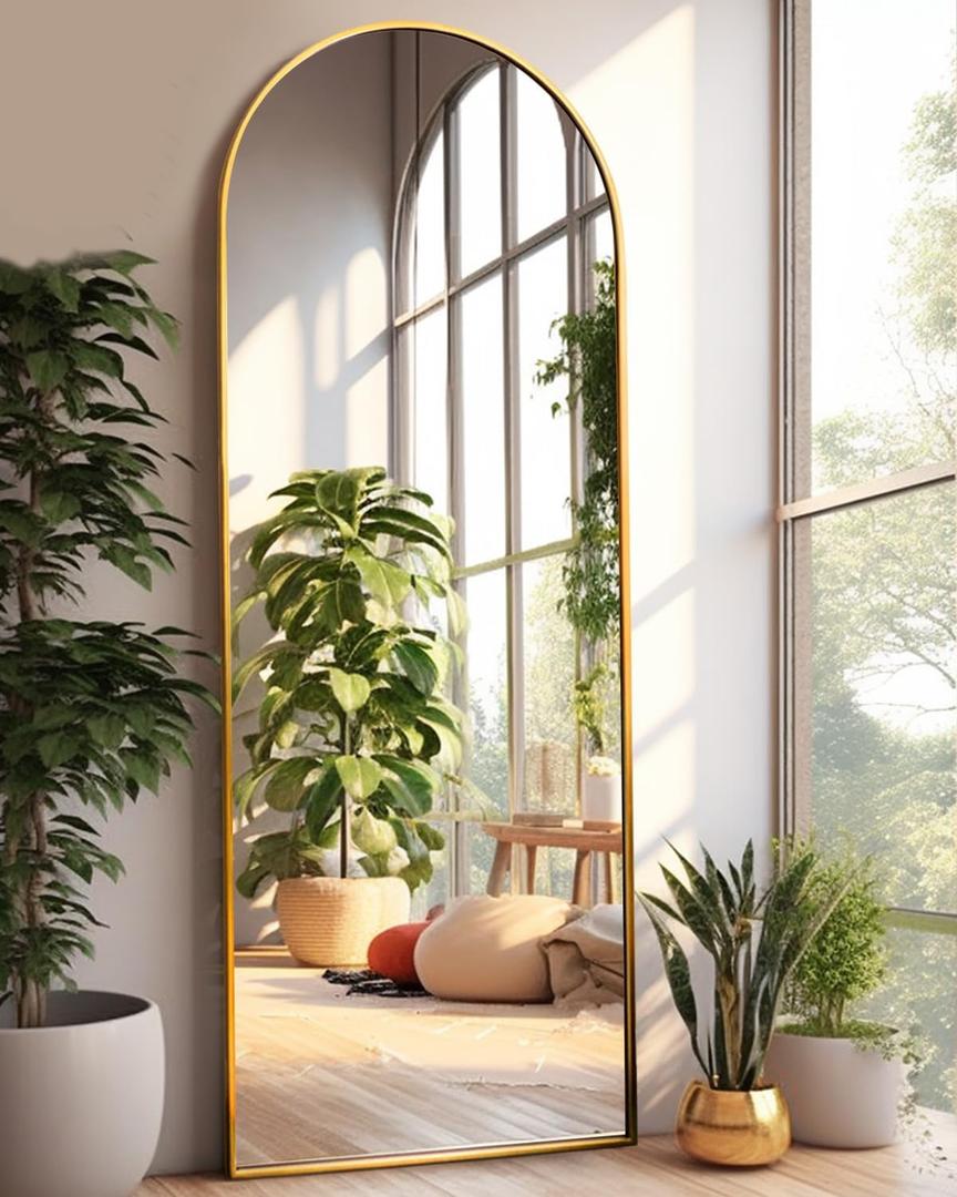 Arched Full Length Mirror, Floor Mirror with Stand, 18"x58" Large Mirror, Wall Mirror Full Length, Gold Floor Length Mirror, Gold (18"L x 57"W)
