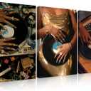 QWETYY666 3Pcs Black Girl Woman Canvas Wall Art African American Women Pictures Wall Decor Funky Black People Room Prints Decor Vintage Music Paintings For Bedroom Home Ready To Hang 16x24in