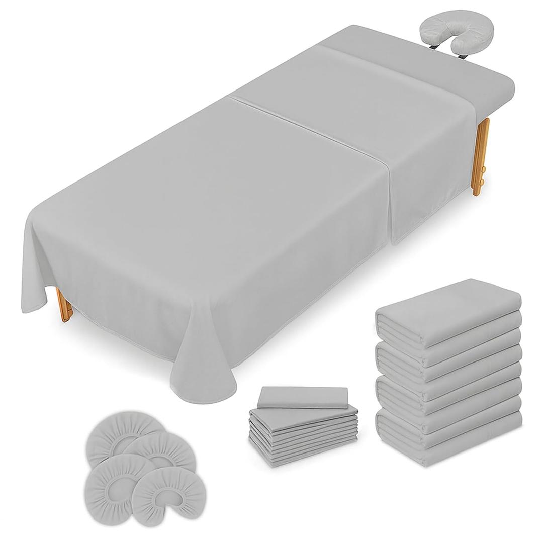 Massage Table Sheets Set 3 Piece 4 Set, Microfiber Spa Bed Sheets, Cotton-Feel Massage Bed Cover, Wrinkle & Oil Resistant, Soft Accessories for Estheticians Light Gray